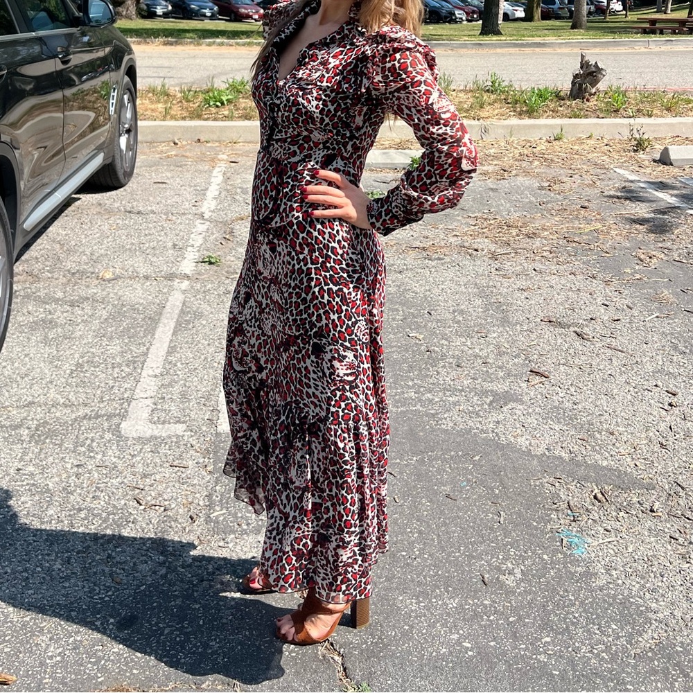 Yves Saint Laurent Leopard Long Sleeve Dress